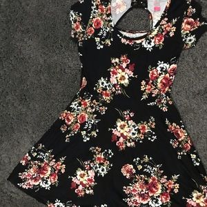 Black w/ Flower  mid length cotton blend dress